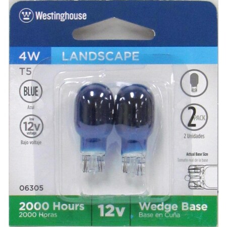 WESTINGHOUSE 4 W T5 Specialty Incandescent Bulb Wedge Blue , 2PK 06305